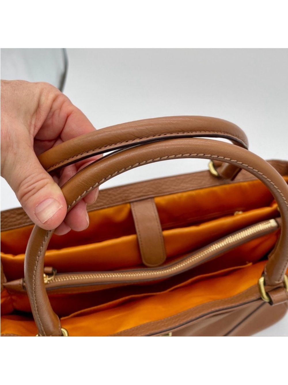 COACH Park Leather Business Tote Bag Camel F23268